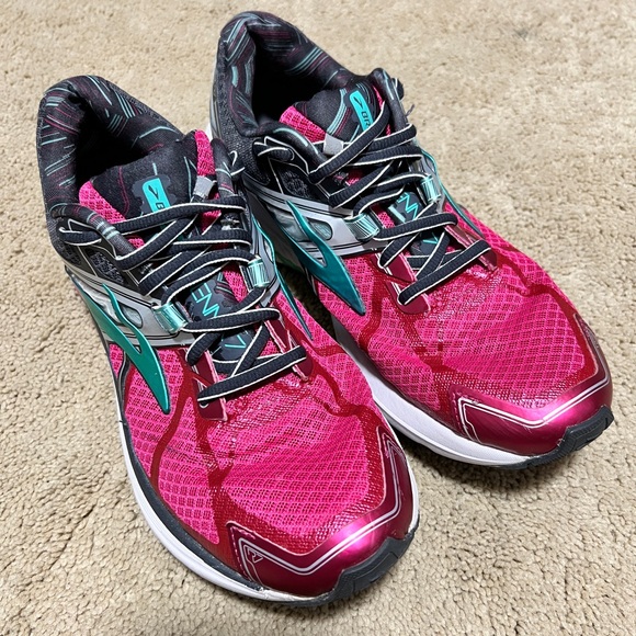 Brooks Shoes - Brooks Ravenna 7 Pink Teal Stability Running Shoes Women’s 9.5